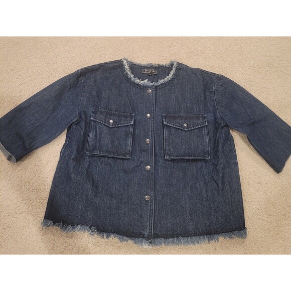 NEW Pol Women Jean  Denim jacket Raw Collar And Hem Size Small Y2K Boho Hippie - Picture 2 of 8